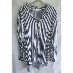 Jane delancey women's lightweight blouse stripes button back large blue white‎